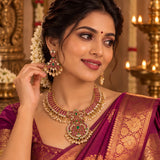 Traditional Beautiful Kemp South Indian Necklace Set with Earrings