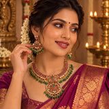 Traditional Beautiful Kemp South Indian Necklace Set with Earrings