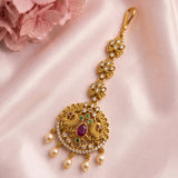 Antique Gold Temple Maang Tikka with Pearl Drops  JH8670