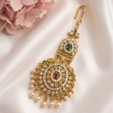 Antique Gold Temple Maang Tikka with Pearl Drops  JH8671
