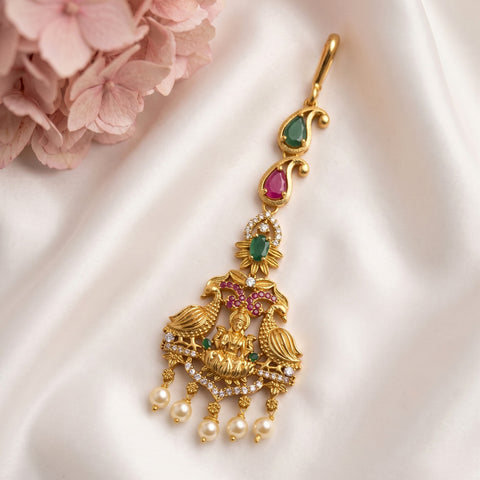 Antique Gold Temple Maang Tikka with Pearl Drops  JH8673