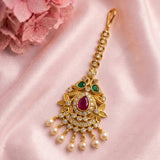 Antique Gold Temple Maang Tikka with Pearl Drops  JH8679
