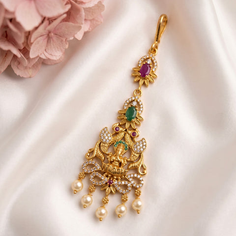 Antique Gold Temple Maang Tikka with Pearl Drops  JH8680
