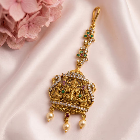 Antique Gold Temple Maang Tikka with Pearl Drops  JH8683