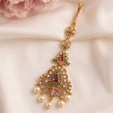 Antique Gold Temple Maang Tikka with Pearl Drops  JH8684