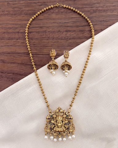Traditional Antique Gold Finish  South Indian Temple Long Necklace Haram JH8695