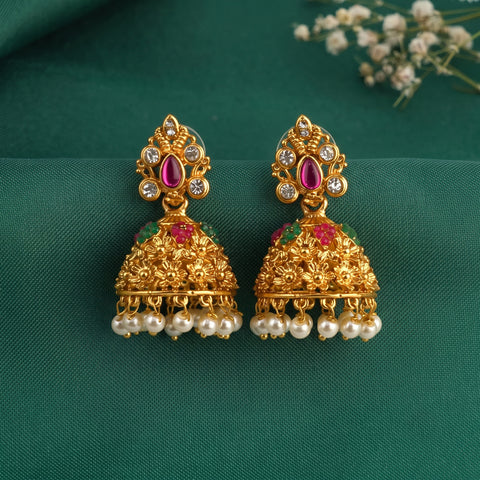 Beautiful Gold Plated South Indian Traditional Jhumka Earrings JH8708