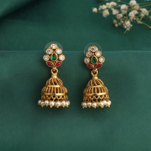 Beautiful Gold Plated South Indian Traditional Jhumka Earrings JH8710