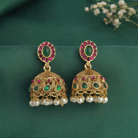 Beautiful Gold Plated South Indian Traditional Jhumka Earrings JH8712