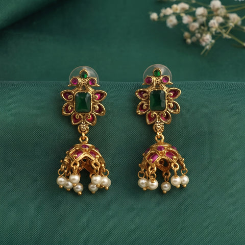 Beautiful Gold Plated South Indian Traditional Jhumka Earrings JH8713