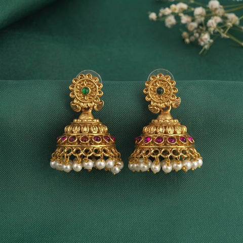 Beautiful Gold Plated South Indian Traditional Jhumka Earrings JH8715