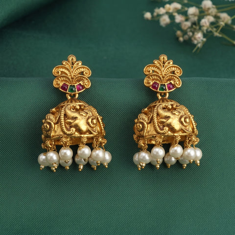 Beautiful Gold Plated South Indian Traditional Jhumka Earrings JH8716