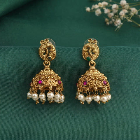 Beautiful Gold Plated South Indian Traditional Jhumka Earrings JH8717