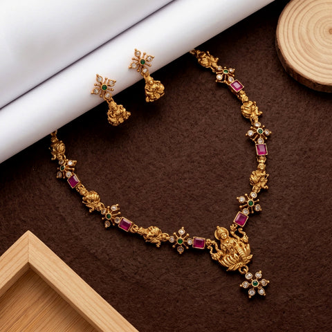 Exclusive Gold Finish Antique Necklace With Earrings JH8723