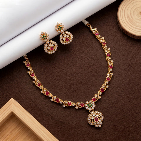 Exclusive Gold Finish Antique Necklace With Earrings JH8724