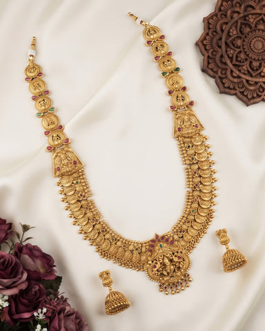 Traditional Antique Gold Finish  South Indian Temple Long Necklace Haram JH8739