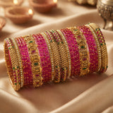 Traditional Metal And Glass Combination Grand Bridal Bangles Set JH8755