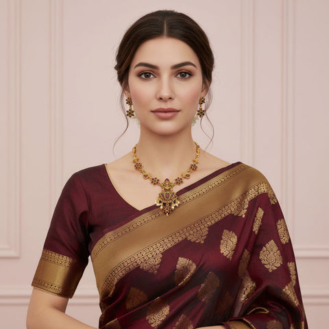 Traditional Gold Plated Kemp Stone Temple Necklace Set JH5944