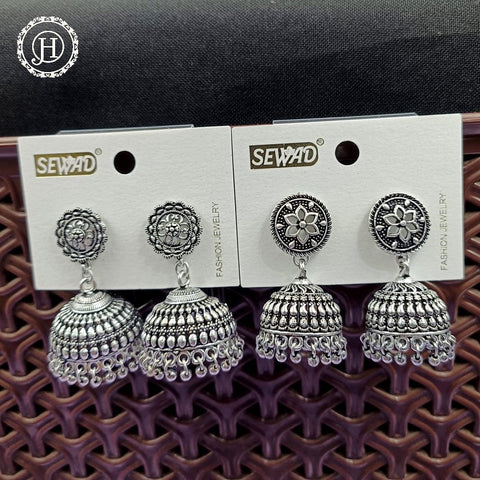 Silver Plated Beautiful Oxidised Jhumkas Combo Set JH454