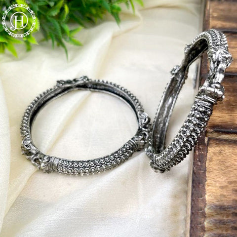 Beautiful Oxidized Bangle Set Of 2 With Colored Stones