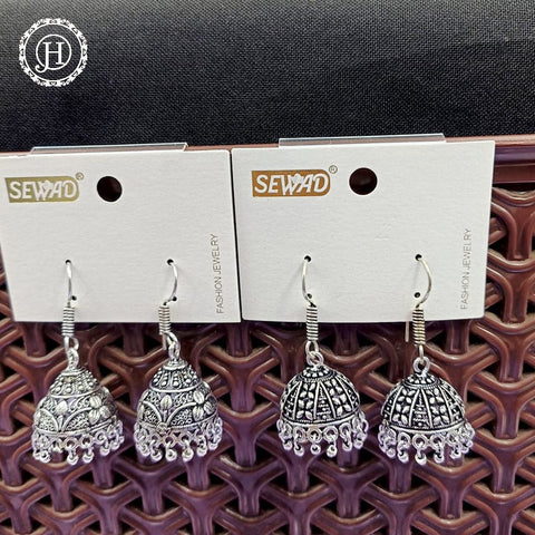 Silver Plated Beautiful Oxidised Jhumkas Combo Set JH464