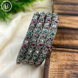Beautiful Oxidized Bangle Set Of 4 With Colored Stones