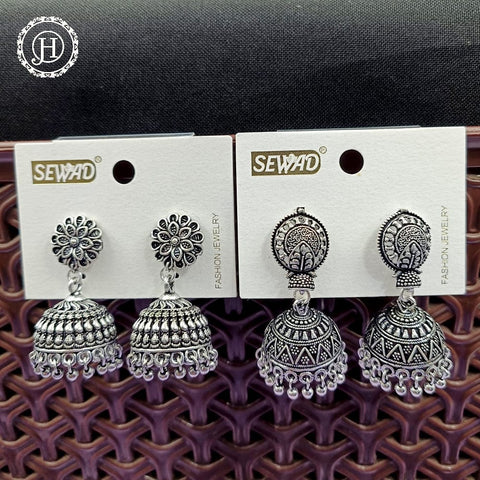 Silver Plated Beautiful Oxidised Jhumkas Combo Set JH465