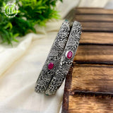 Beautiful Oxidized Bangle Set Of 2 With Colored Stones