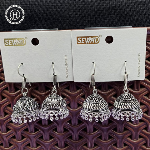 Silver Plated Beautiful Oxidised Jhumkas Combo Set JH467