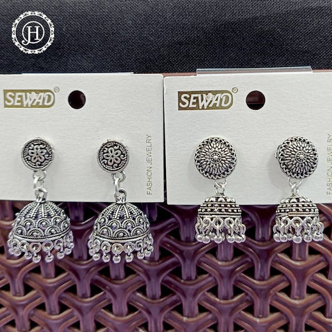 Silver Plated Beautiful Oxidised Jhumkas Combo Set JH468