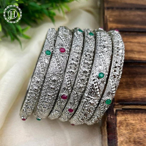 Beautiful Oxidized Bangle Set Of 6 With Colored Stones
