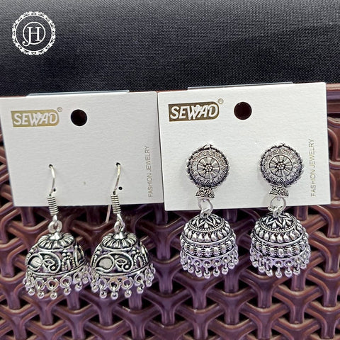 Silver Plated Beautiful Oxidised Jhumkas Combo Set JH456