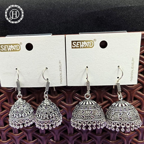Silver Plated Beautiful Oxidised Jhumkas Combo Set JH457