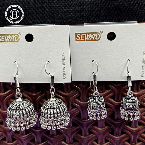 Silver Plated Beautiful Oxidised Jhumkas Combo Set JH458