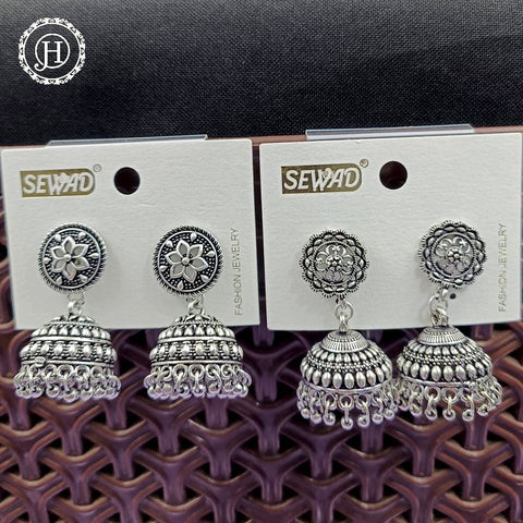 Silver Plated Beautiful Oxidised Jhumkas Combo Set JH459