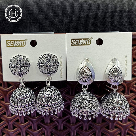 Silver Plated Beautiful Oxidised Jhumkas Combo Set JH460