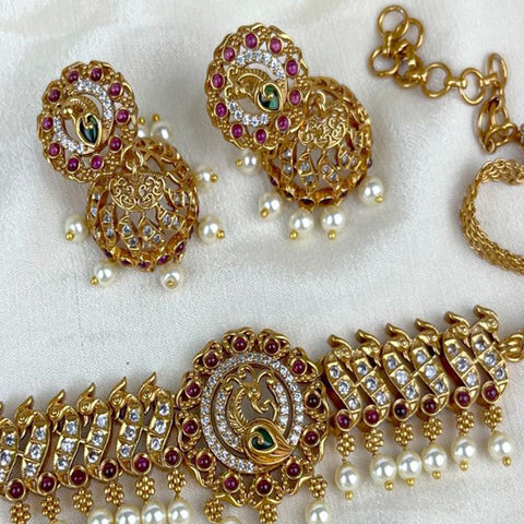 Matte Pearl With Kemp Combination Short Necklace NK-81