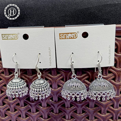Silver Plated Beautiful Oxidised Jhumkas Combo Set JH461
