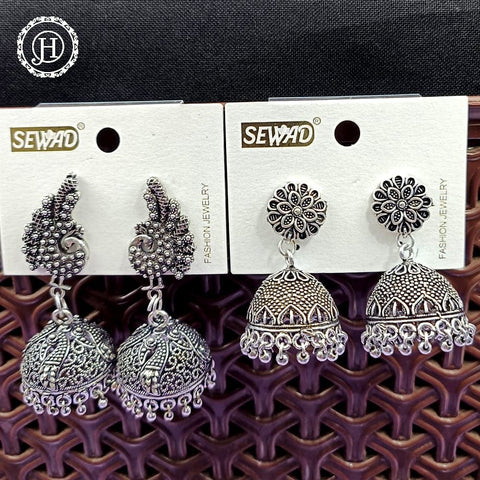 Silver Plated Beautiful Oxidised Jhumkas Combo Set JH462