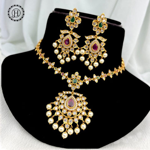 American Diamond Gold Plated Necklace Set with Earrings for Women