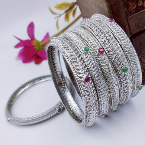 Stunning German Silver Oxidized Bangle Sets From India, with colored stones - www.jewelpalace.in