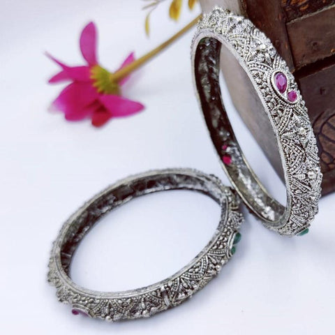 Stunning German Silver Oxidized Bangle Sets From India, with colored stones - www.jewelpalace.in