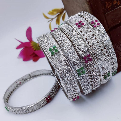 Stunning German Silver Oxidized Bangle Sets From India, with colored stones - www.jewelpalace.in