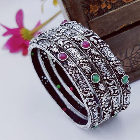 Stunning German Silver Oxidized Bangle Sets From India, with colored stones - www.jewelpalace.in