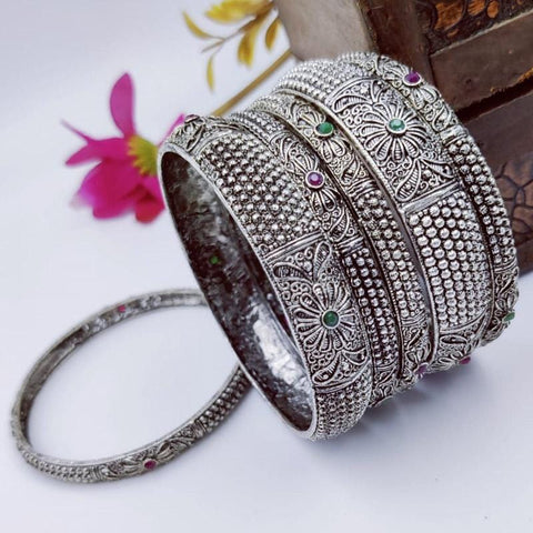 Stunning German Silver Oxidized Bangle Sets From India, with colored stones - www.jewelpalace.in
