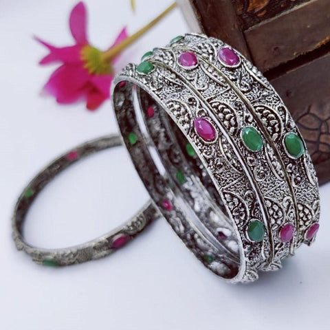Stunning German Silver Oxidized Bangle Sets From India, with colored stones - www.jewelpalace.in