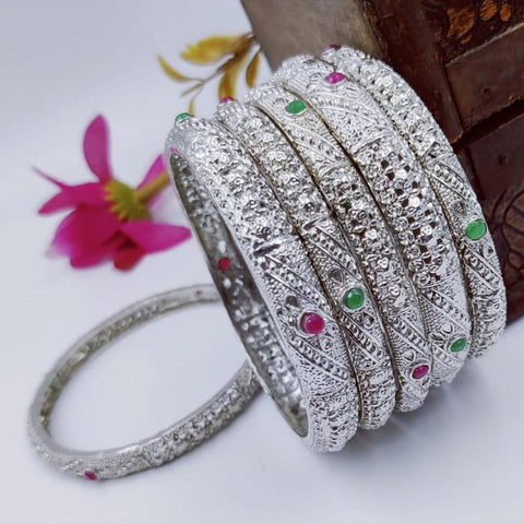 Stunning German Silver Oxidized Bangle Sets From India, with colored stones - www.jewelpalace.in