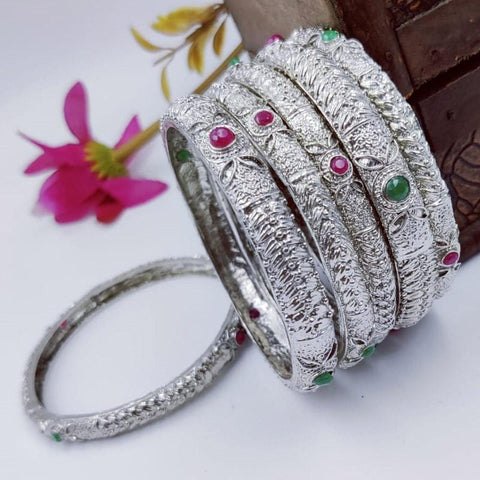 Stunning German Silver Oxidized Bangle Sets From India, with colored stones - www.jewelpalace.in