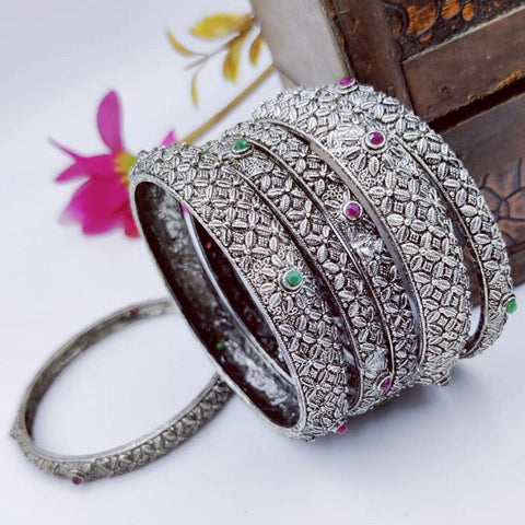 Stunning German Silver Oxidized Bangle Sets From India, with colored stones - www.jewelpalace.in