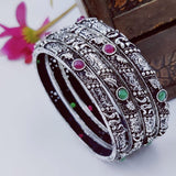 Stunning German Silver Oxidized Bangle Sets From India, with colored stones - www.jewelpalace.in